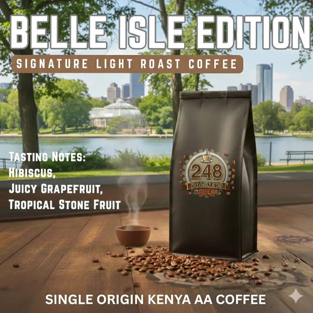 Belle Isle Edition Light Roast coffee bag by 248 Roasters, a bright and crisp breakfast blend freshly roasted in Michigan.
