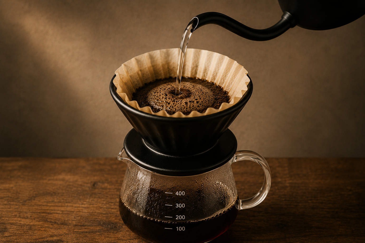 Pouring coffee bloom